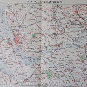 1896 Antike Karte von Manchester | England Grafschaft Karte | Kartographie | Original 129 Jahre alter Druck | Fluss Mersey Birkenhead Bolton