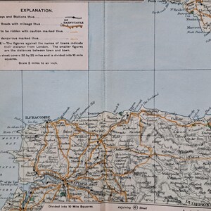 1906 Antike North Devon/North Somerset Straßenkarte. Original Edwardian Landkarte Druck. Ilfracombe, Barnstable & Countisbury. Maße überprüfen.