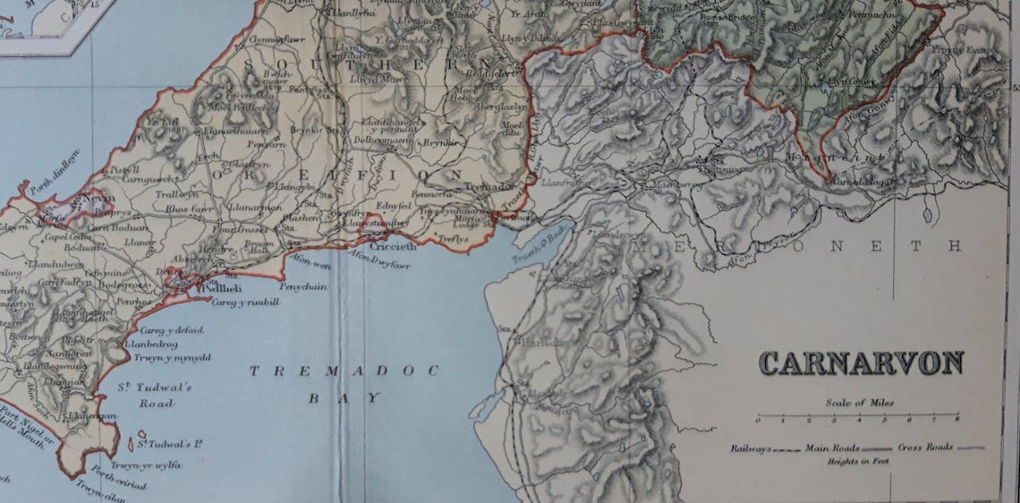 1895 Antique Carnarvon & Anglesey Map. Welsh County Map. Etsy