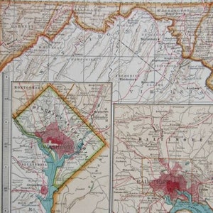 Mappa dello stato del Maryland e del Delaware del 1903. Stati Uniti d'America. Mappa antica. 119 anni. Baltimora, Washington DC.