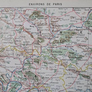 Umgebung von Paris Karte. Original 1900 Antike Landkarte. Ideal zum Einrahmen. Frankreich Landkarte. Fontainebleau, Versailles, Seine.