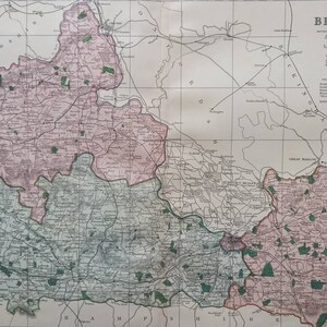 Carte ancienne du Berkshire de 1905, carte originale de grande taille, cartographie, vieille de 119 ans. Reading, Wantage, Windsor.