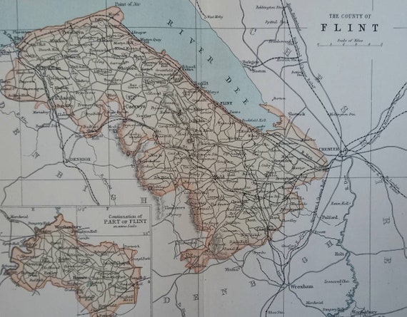 Map Of Flintshire North Wales 1885 Flintshire Map North Wales. Cartography Original Map. | Etsy