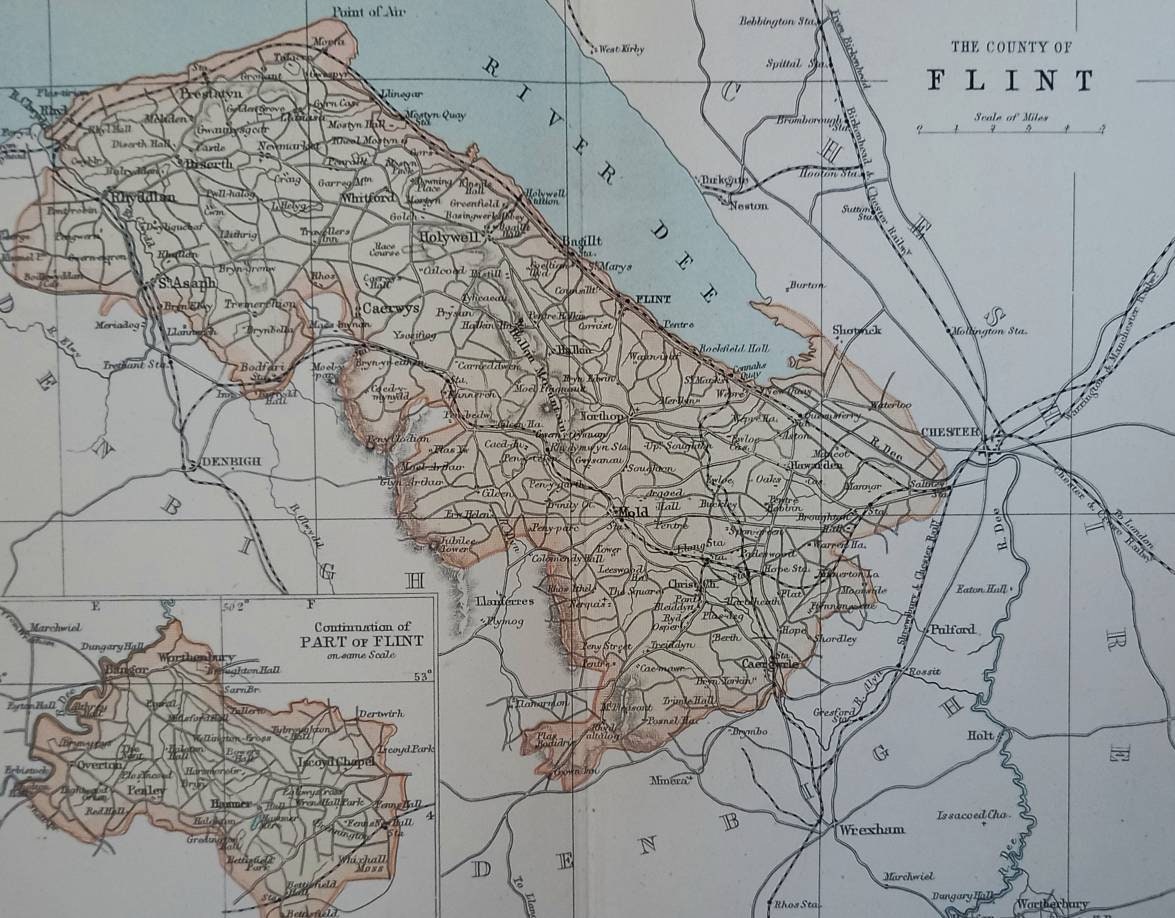 Map Of Flintshire Wales 1885 Flintshire Map, North Wales. Cartography, Original Map. Victorian Antique Print. Flint, Mold, Holywell & River Dee. Map Of Flintshire Wales 1885 Flintshire Map, North Wales. Cartography, Original Map. Victorian Antique Print. Flint, Mold, Holywell & River Dee.