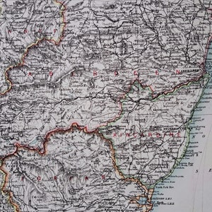 Mapa antiguo de 1896. Kincardine, Forfar, Aberdeenshire, Escocia. Grabado victoriano original. 129 años de antigüedad. Stonehaven, Montrose y Aberdeen.