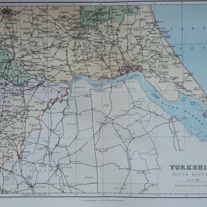 1895 Yorkshire Südosten | Antike England Grafschaft Karte | Kartographie | Original | viktorianischer Druck | 128 Jahre alt | Rumpf, Doncaster, York