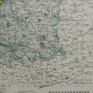 Gloucestershire Antike Landkarte von 1908. Große OriginalKarte. 115 Jahre alt. Englische Grafschaft. Gloucester, Cheltenham, Stroud und Bristol.