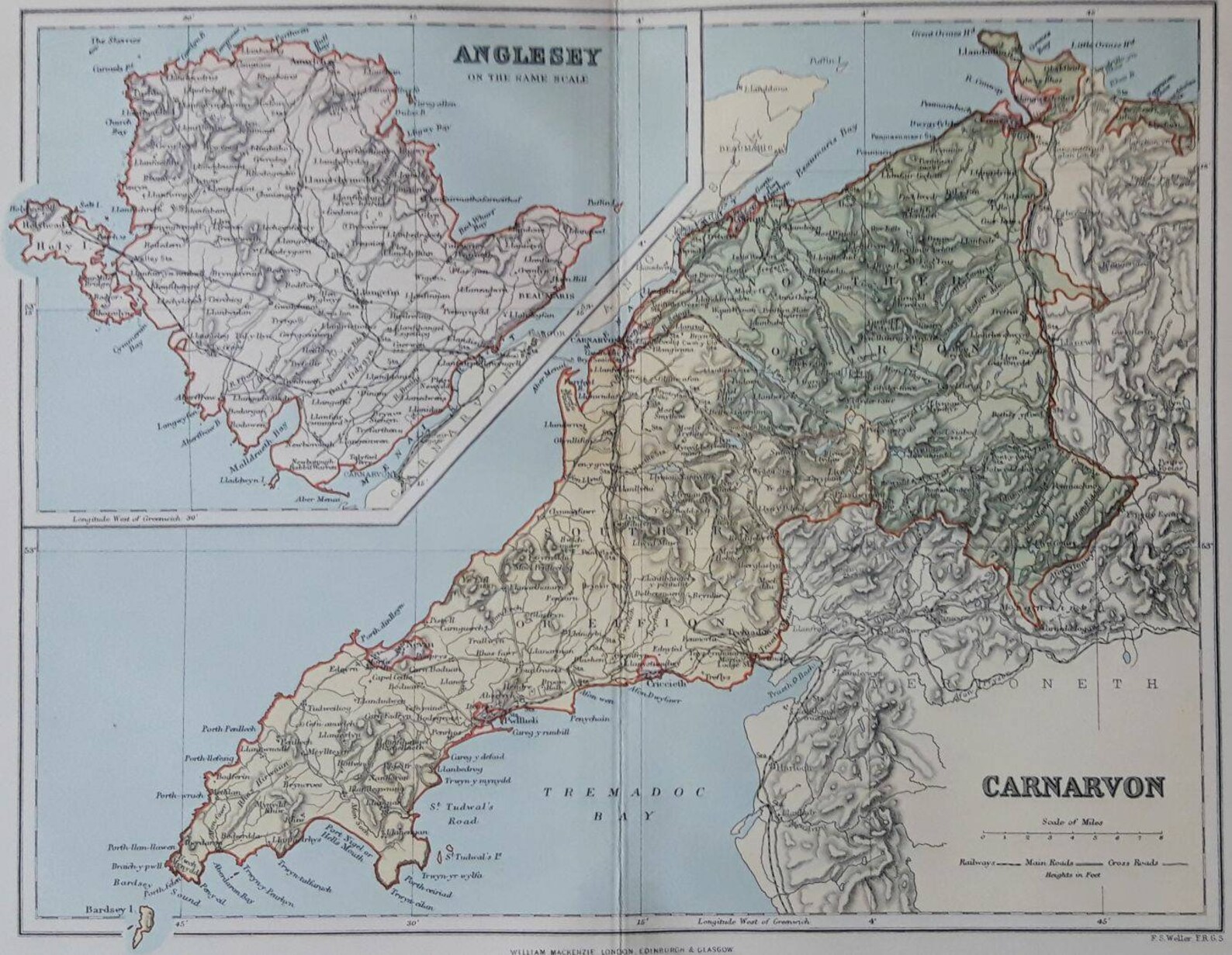 1895 Antique Carnarvon & Anglesey Map. Welsh County Map. Etsy
