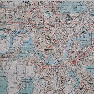 1912 South West London-Karte. Große antike Landkarte. 113 Jahre alt. Englischer Stadtplan. Themse, Wandsmore, South Kensington, Fulham.
