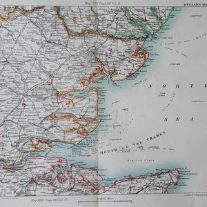 1894 Essex, Mündung der Themse, Küste von North Kent & Nordsee antike Karte. Original 131 Jahre alter Landkartendruck.  Chelmsford, Insel Sheppey.