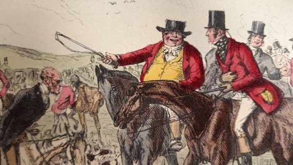 John Leech Illustrations Hand coloured 1854 original comic print from Handley Cross The Pomponous Ego Day 1st edition print.