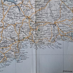 1906 Antike South Cornwall Straßenkarte. Original Edwardian Landkarte Druck. Maße überprüfen.
