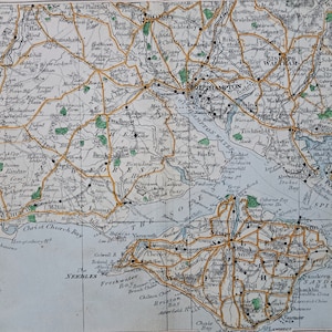 1906 antike Hampshire/Isle of Wight Straßenkarte. Original Edwardian Landkarte Druck. Southampton, Christchurch, Portsmouth. Maße überprüfen.