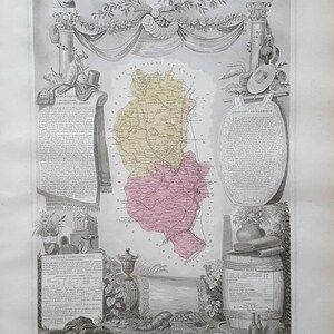 Département du Rhône - Carte originale de 1861 - Levasseur - coloriée à la main - carte de France antique - 19ème siècle - Département 69 Lyon / Villeurbanne