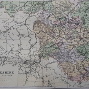 1895 Yorkshire du Sud-Ouest. Ancienne carte du comté d'Angleterre. Cartographie. Victorien d'origine. 128 ans. Leeds, Bradford, Wakefield, Halifax.