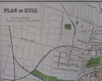 1895 Antique Hull City Map. English County/City. Original Map, Victorian Print, Yorkshire Humberside print, 129 years old