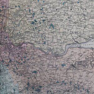 1897 Environs of London Antique County Map. Cartography, 128 years old. Large Size English County Map.