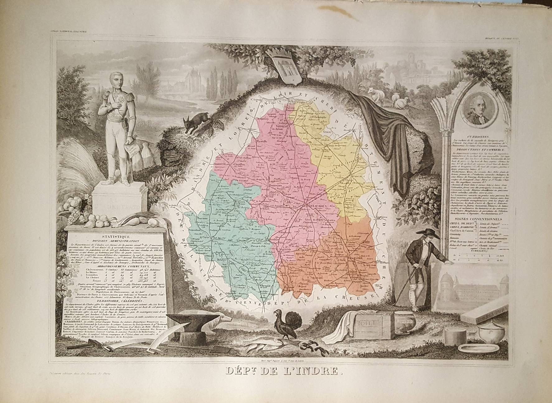 Departement De L Indre 1861 Map Levasseur Hand Etsy Departement De L Indre 1861 Map Levasseur Hand Etsy