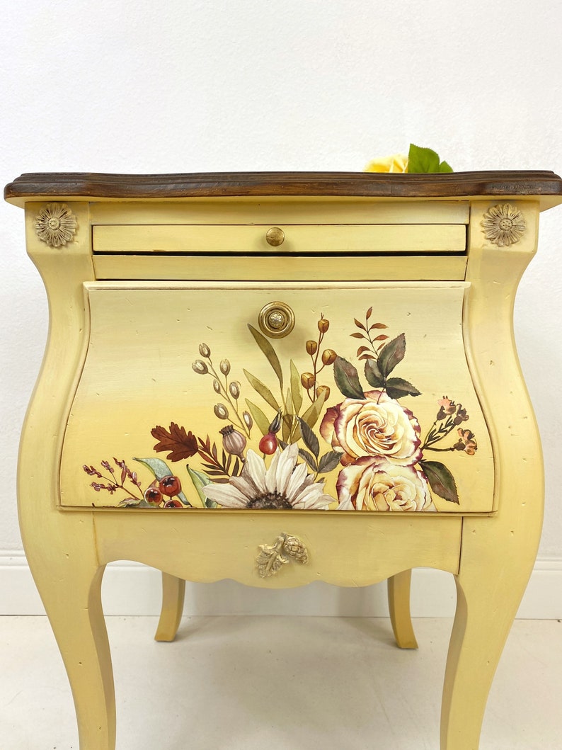 Vintage Yellow Nightstand Side Table Bombay Style Etsy