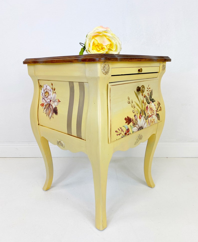 Vintage Yellow Nightstand Side Table Bombay Style Etsy