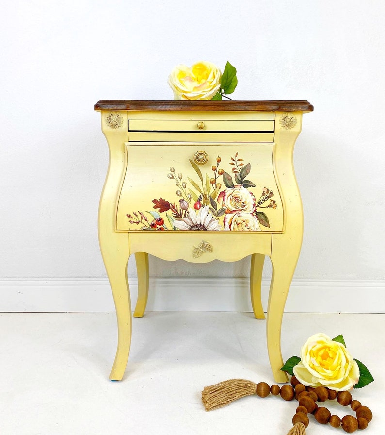 Vintage Yellow Nightstand Side Table Bombay Style Etsy