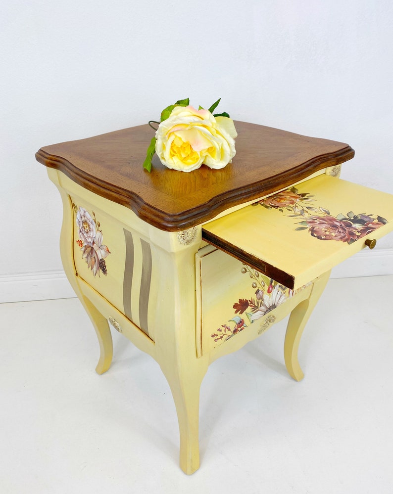 Vintage Yellow Nightstand Side Table Bombay Style Etsy