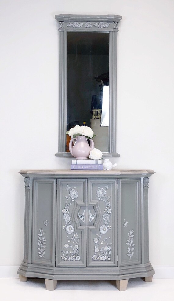 Entry Hall Cabinet And Mirror Raised Relief Floral Fauna Etsy