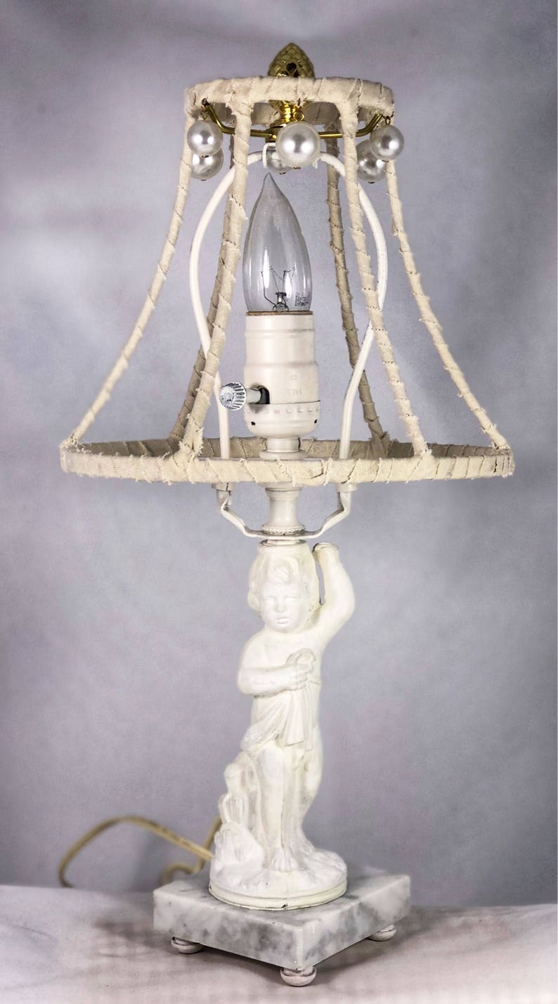 VINTAGE LAMP and Deconstructed Shade Cherub Nursery Cottage Chippy ...