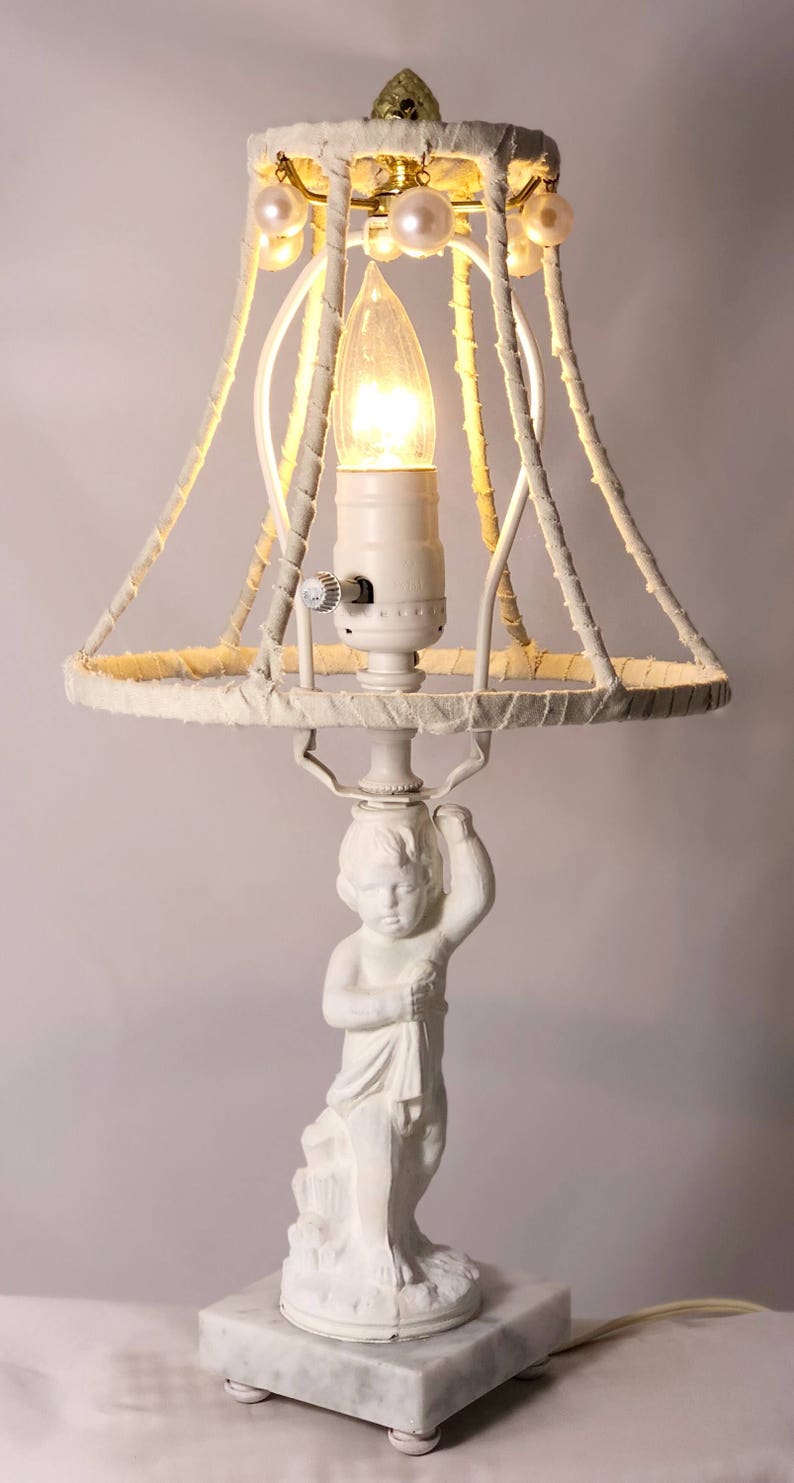 VINTAGE LAMP and Deconstructed Shade Cherub Nursery Cottage Chippy ...