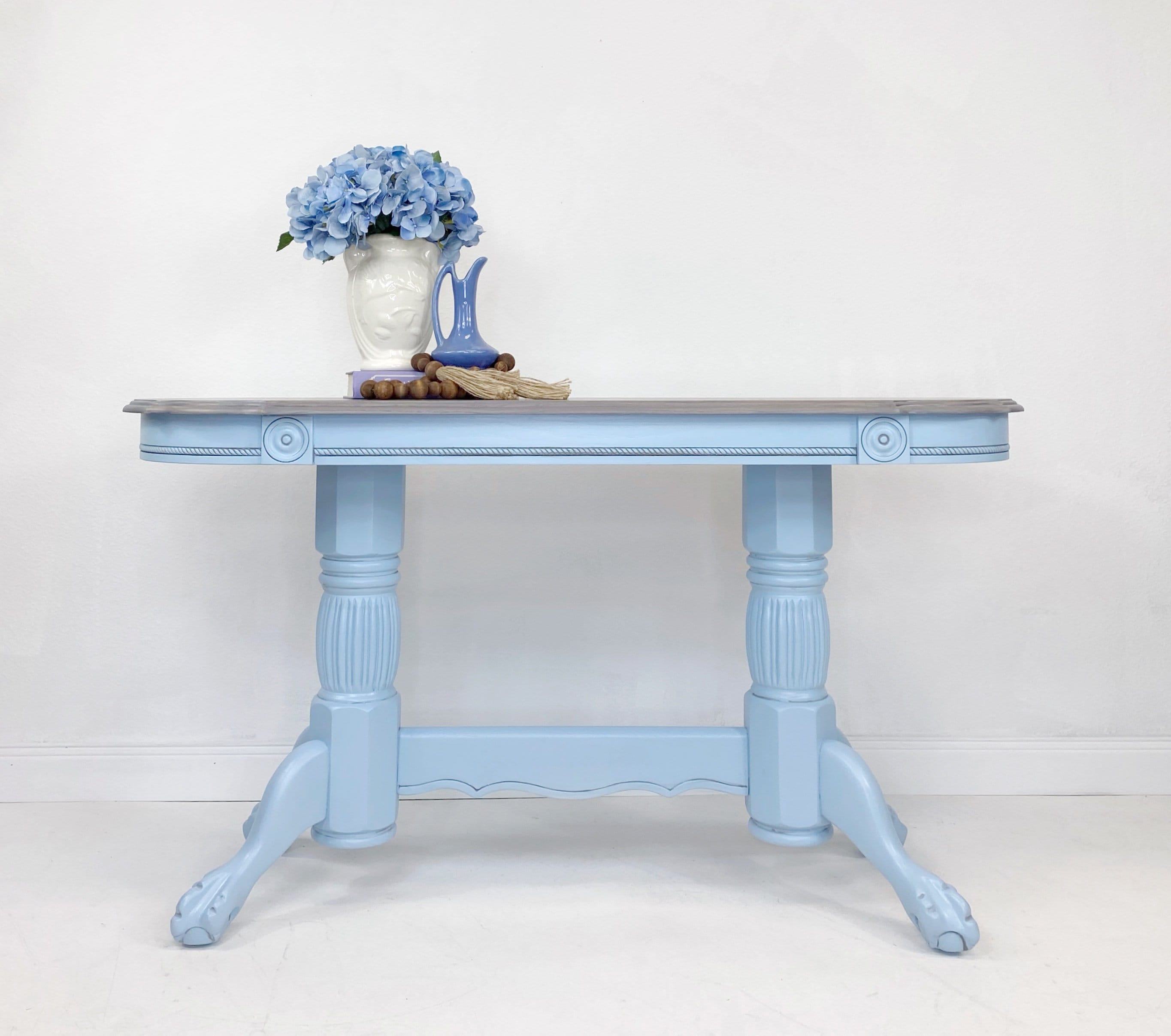 SOFA CONSOLE TABLE cottage, farmhouse. Blue painted driftwood stain
