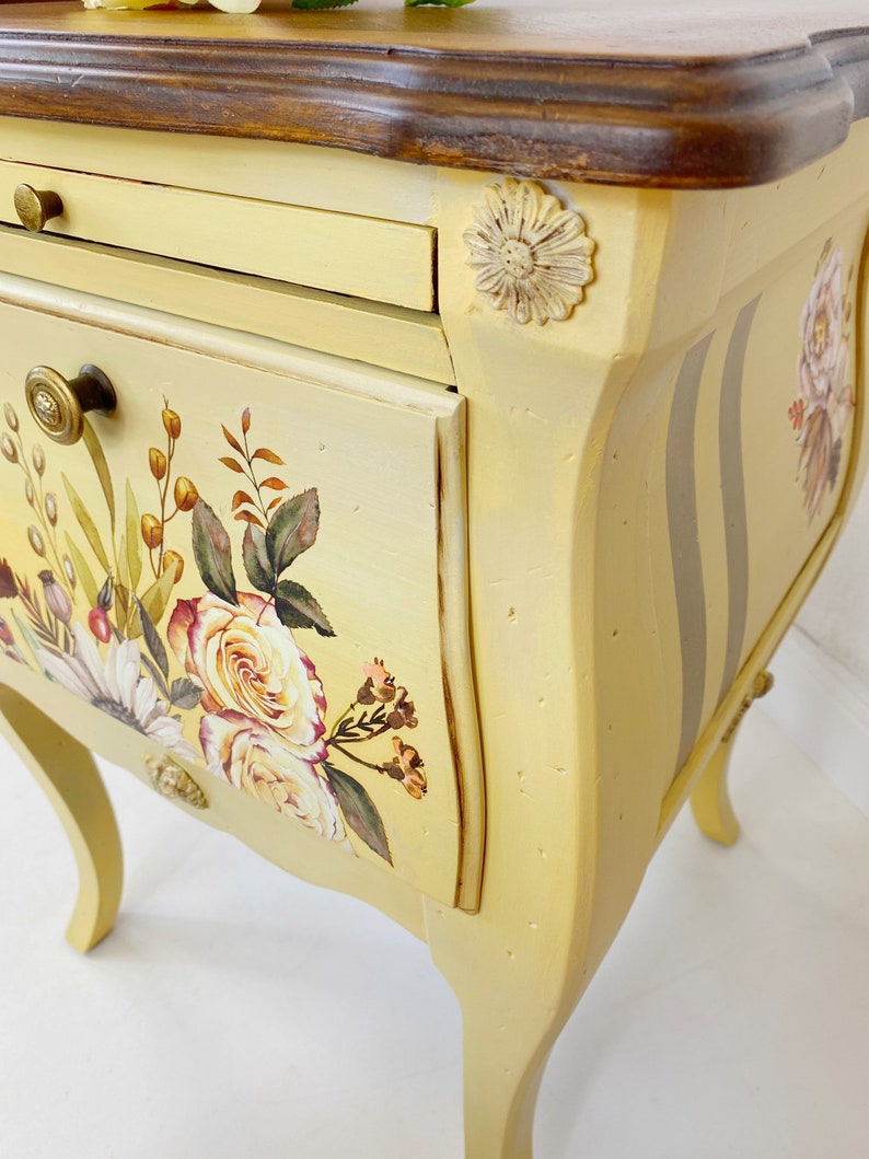 Vintage Yellow Nightstand Side Table Bombay Style Etsy