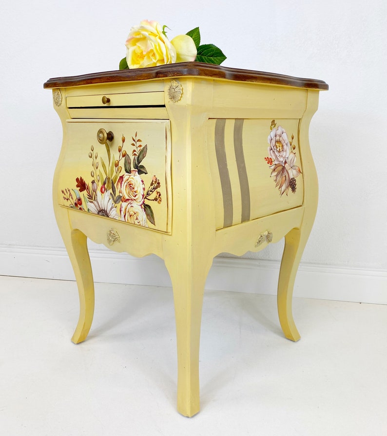 Vintage Yellow Nightstand Side Table Bombay Style Etsy