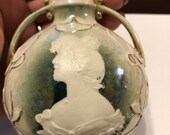 Pate sur Pate Vase Cameo Medallion green and white iridescent 19th century vase
