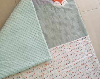 couverture personnalisable renard bébé - en pré commande - bleu - gris - blanc