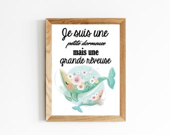 Affiche naissance Je suis une petite dormeuse et une grande rêveuse - Numérique