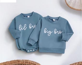 Brother Matching Outfits,Big bro Sweatshirt,Lil bro Romper,Lil brother Sweatshirt Romper,Embroideredt Kids Sweater,Brothers Matching Sets