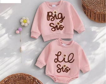 Tenues assorties pour sœurs, Sweat-shirt grande sœur, Barboteuse petite sœur, Combinaison-sweat-sweat petite sœur, Vêtements brodés pour enfants, Ensemble assorti pour sœurs