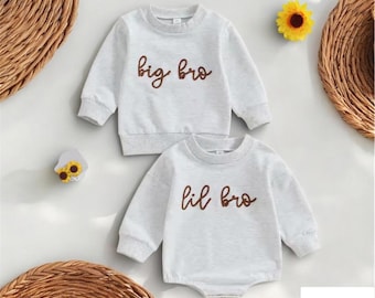 Partnerlook für Brüder, Sweatshirt für den großen Bruder, Strampler für den kleinen Bruder, Sweatshirt-Strampler für den kleinen Bruder, bestickter Kinderpullover, Partnerlook-Sets für Brüder