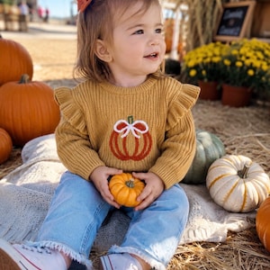 Toddler Pumpkin Sweater|Fall Baby Girl Sweater | Pumpkin Knit Sweater|Thanksgiving Outfit Halloween Baby Sweater|Autumn Toddler Pullover