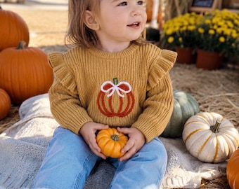 Toddler Pumpkin Sweater|Fall Baby Girl Sweater | Pumpkin Knit Sweater|Thanksgiving Outfit Halloween Baby Sweater|Autumn Toddler Pullover