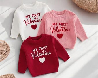 My First Valentines Sweater,Toddler Valentine’s Sweater,Sweaters for Valentine’s Day,Red Knit Sweaters,Valentine’s Day Outfit