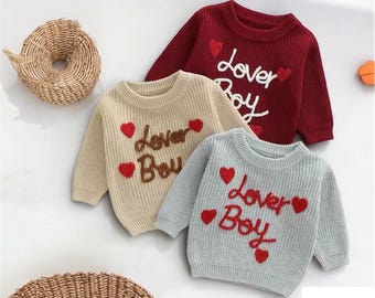 Lover Boy Toddler Sweater,Toddler Boy Valentine's Sweater,Sweaters for Valentine's Day,Red Knit Kids Sweaters,Valentine's Day Outfit