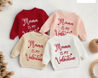 Mama is my Valentine Sweater,Toddler Valentine’s Sweater,Sweaters for Valentine’s Day,Red Knit Sweaters,Valentine’s Day Outfit for Kids