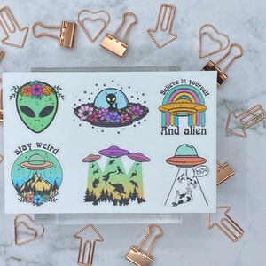 Sticker ovni, autocollants extraterrestres, zone 51, autocollant espace, cadeaux pour les amoureux d'extraterrestres, lot d'autocollants extraterrestres, je crois toujours, clipart Alien, clipart espace