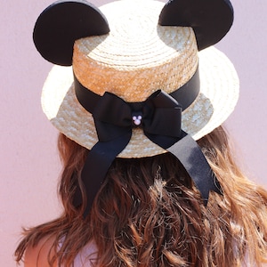 Chapeau de paille Canotier avec noeud en perles Mickey image 2