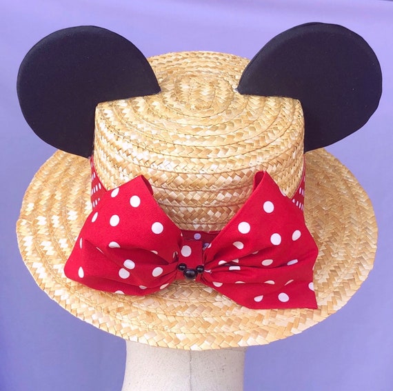 Minnie Mouse Canotier Straw Hat - Etsy 