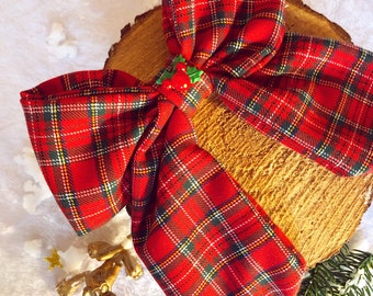 Big Christmas Tartan Bow Mickey Pearl (HairClip)