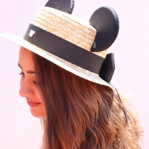 Chapeau de paille Canotier avec noeud en perles Mickey image 3