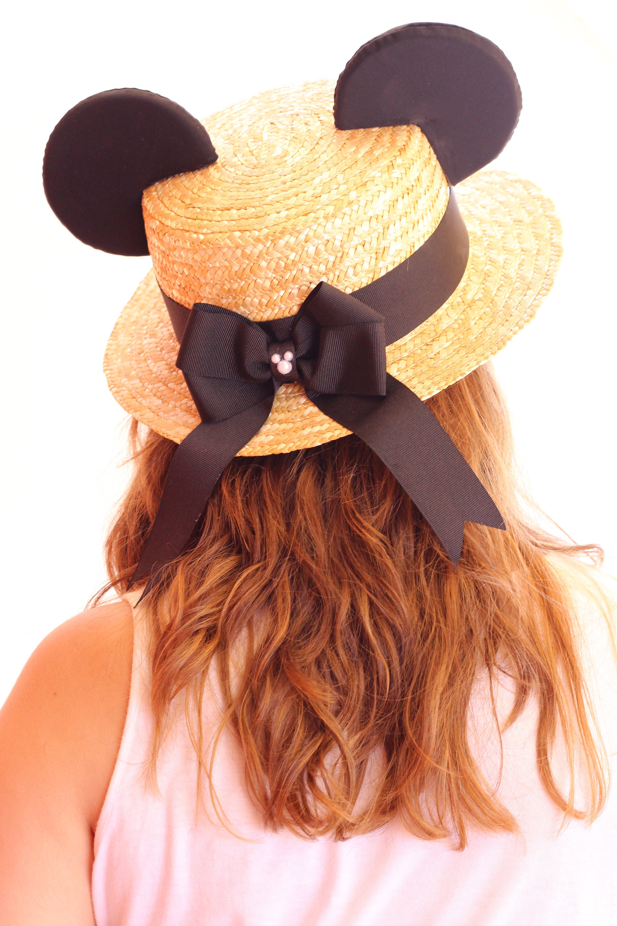 Straw Hat with Navy & White Interchangeable Bow or Pink Bow – emilyOandbows