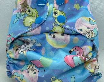 Relaxing Mermaids one size fits most cloth pocket diaper or Reusable Swim Diaper/ Cloth Nappy/Swimmer